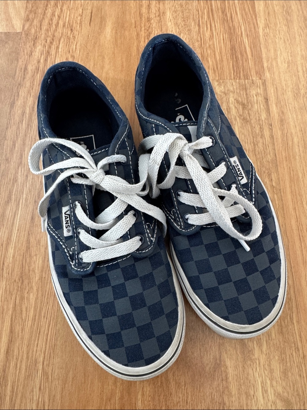 Vans Kids Navy and White Checkerboard Lace-Up Sneakers